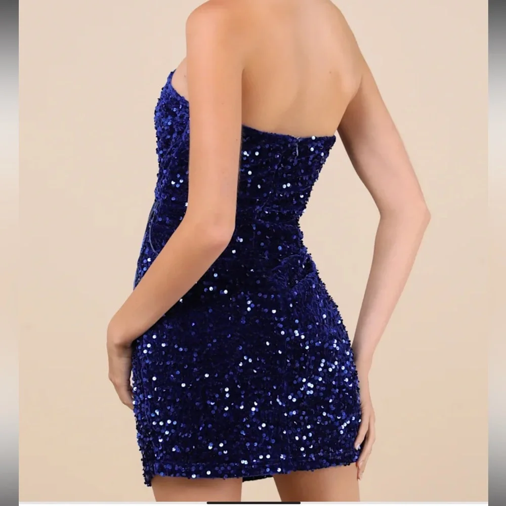 Lulus Royal Blue Elevated Dazzle Velvet Sequin Fringe Halter Mini Dress NWT L - Picture 4 of 16